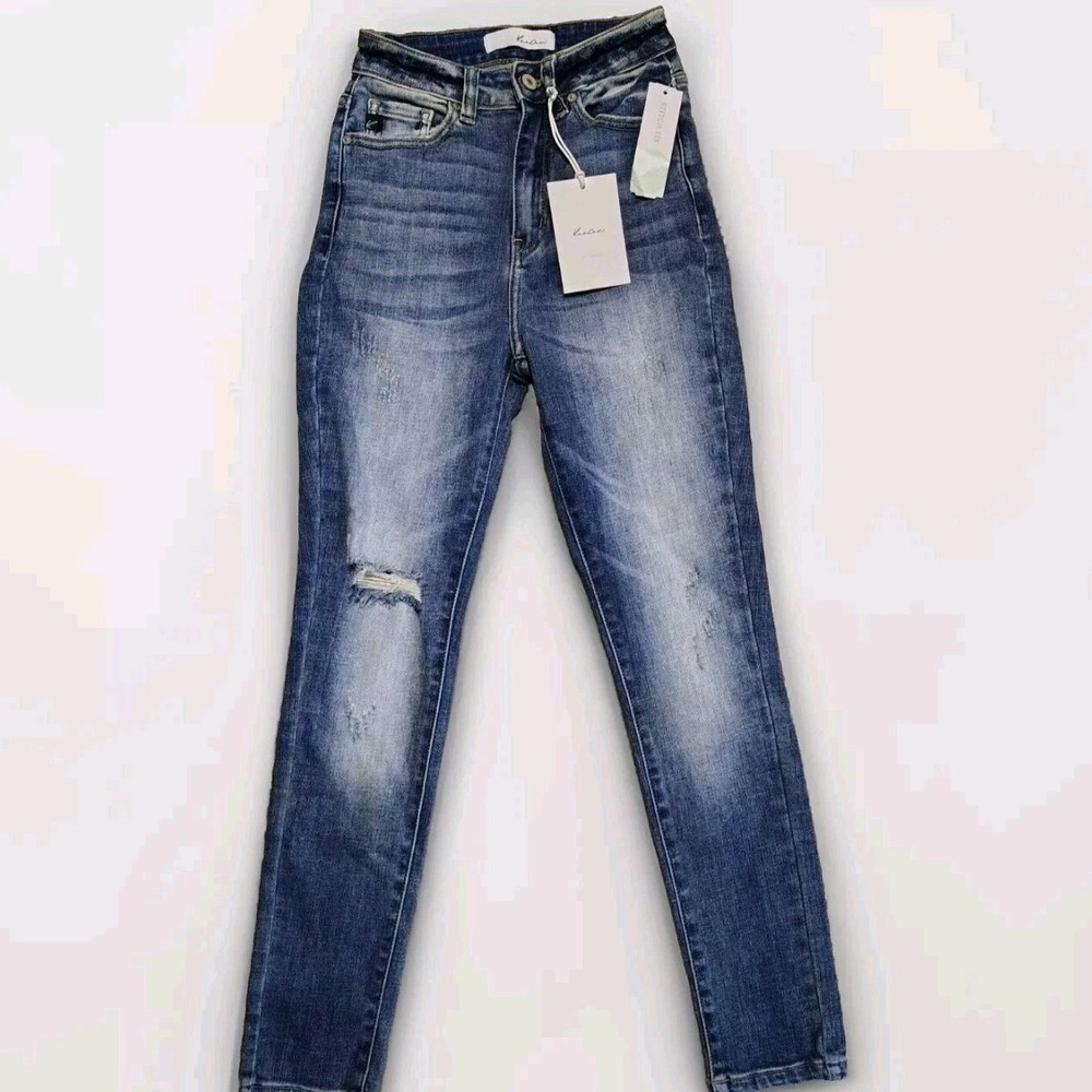 Kancan Jeans Womens 25 Medium Wash Mid Rise Super Skinny Distressed Denim